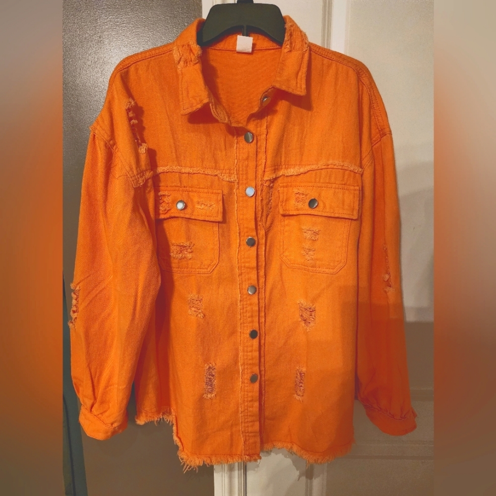 ORANGE DISTRESSED JEAN JACKET